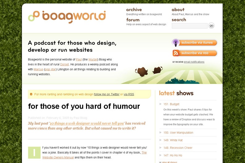 Screenshot on Boagworld