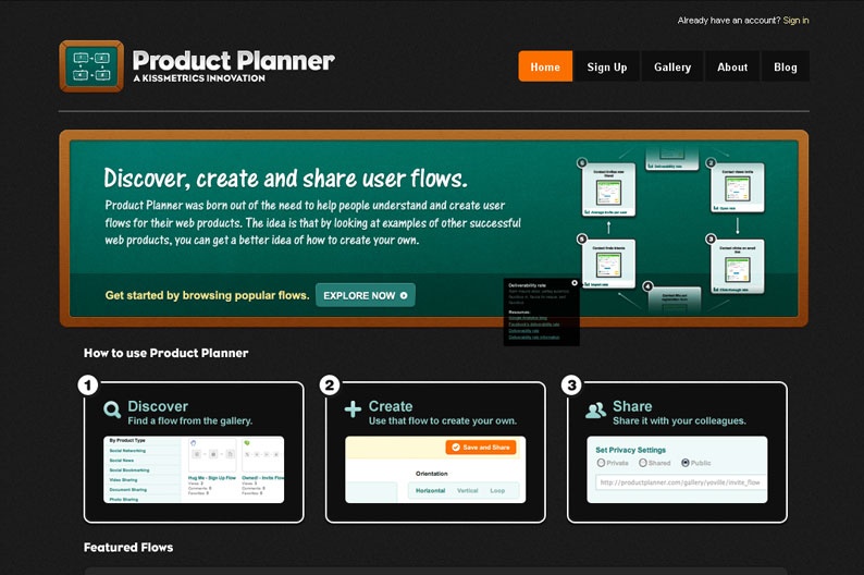 Screenshot on Product Planner