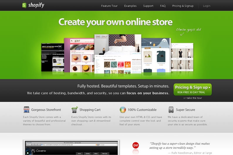 Screenshot on Shopify