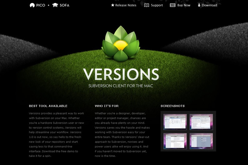 Screenshot on Versions